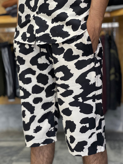 Men’s Summer Tracksuit – Cotton + Linen | 2-Pocket Shirt | White Black Print